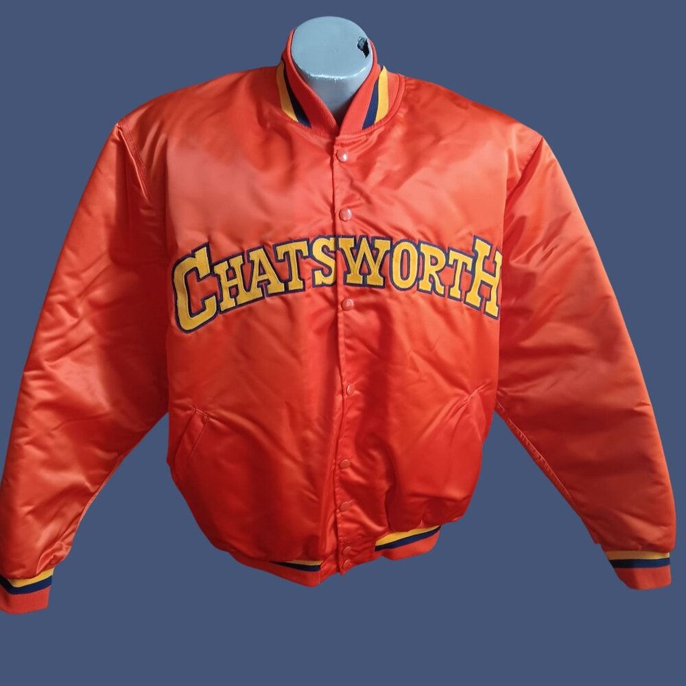 Vintage XL Puffer Varsity Jacket Chatsworth Stitched Nylon Quilted 1980's USA